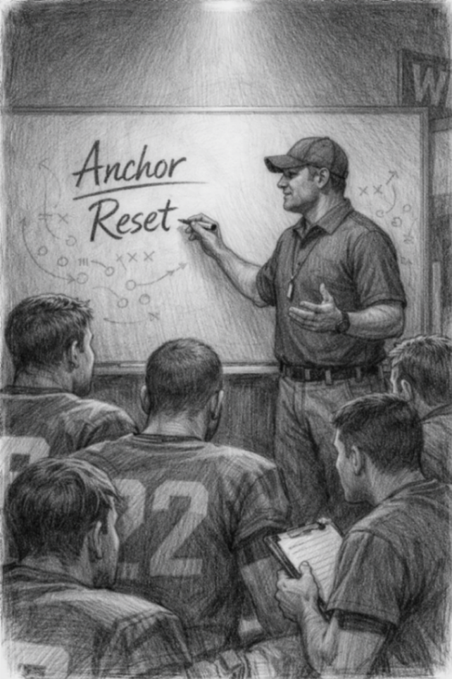 Coach teaching athletes an Anchor Reset at a whiteboard